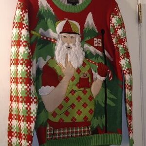 Santa Claus Golf Red and Green Christmas Sweater Size Small